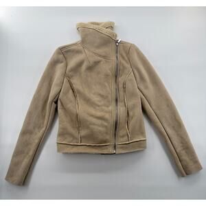 Michael Kors Faux Suede Sherpa Jacket Women’s Small Light Camel Beige Zip Front